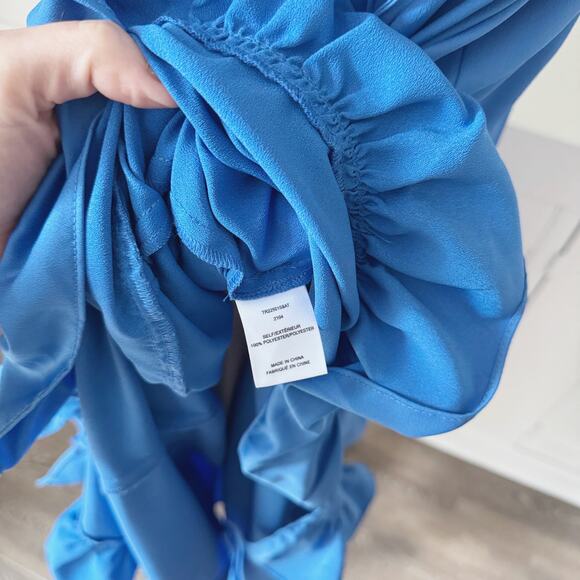 NWT Derek Lam 10 Crosby Dasha Blue Ruffle Trim Asymmetric Halter Midi Dress 10 - Picture 8 of 8